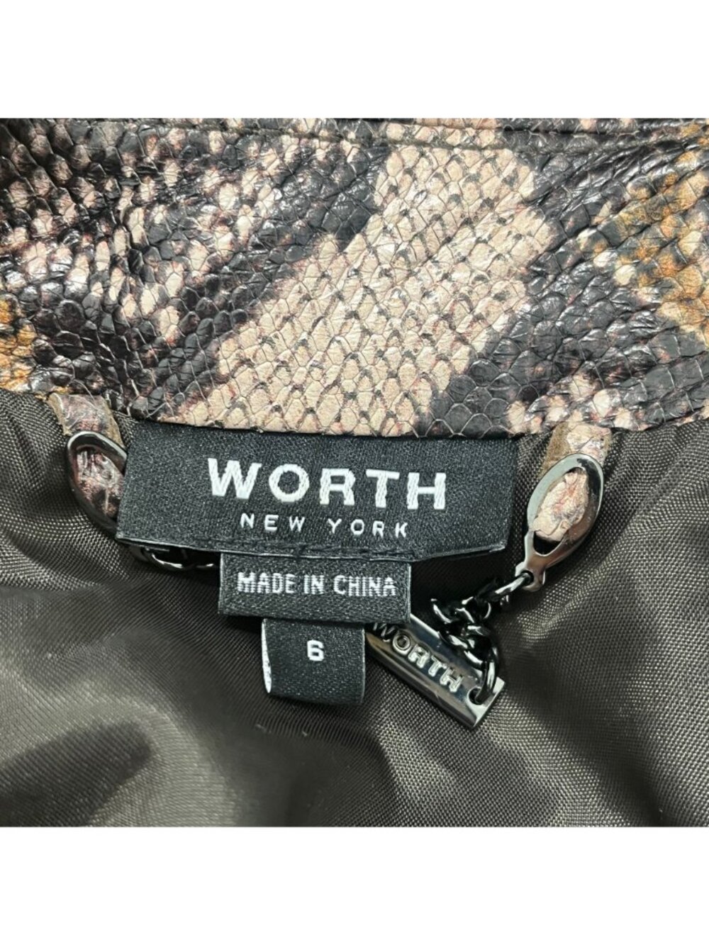 WORTH Cropped Leather Python Print  Jacket with Leather Stitch Size 6 - Picture 6 of 7
